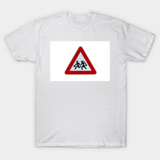 Triangular warning 'children crossing' school road traffic sign T-Shirt